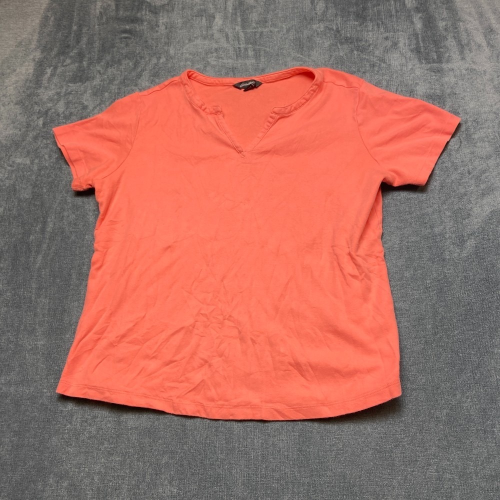 Eddie Bauer T-Shirt Women Large Red Orange Split Neck Casual Wear Travel Regular